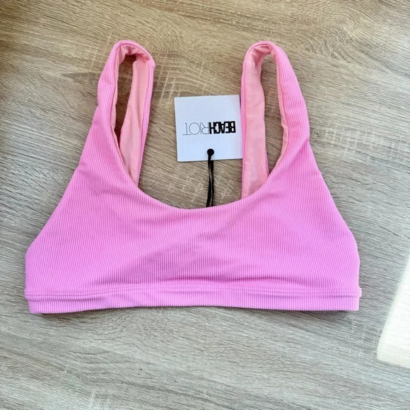 NWT Beach Riot Peyton Bikini Top Ribbed Tank Top Bubble Gum Pink Medium - Picture 1 of 5